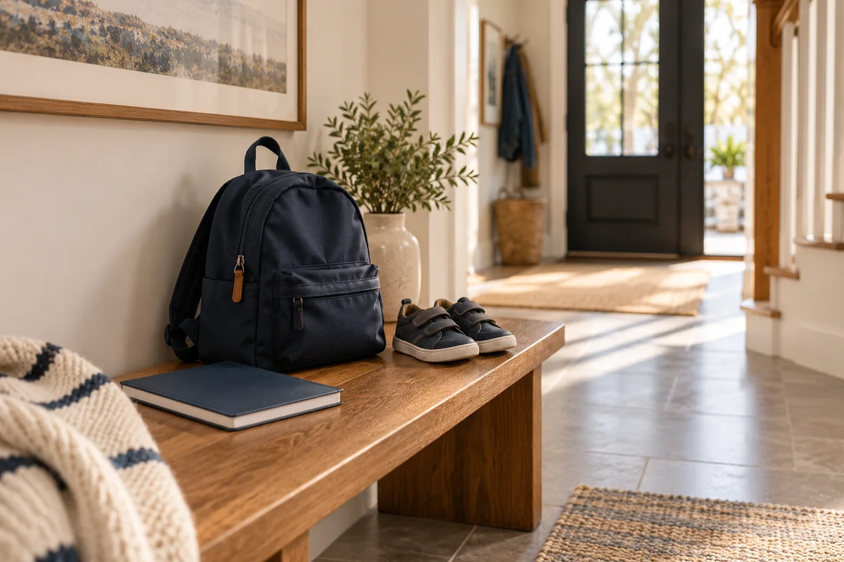 School backpack, shoes and notebook illustrating children’s expenses