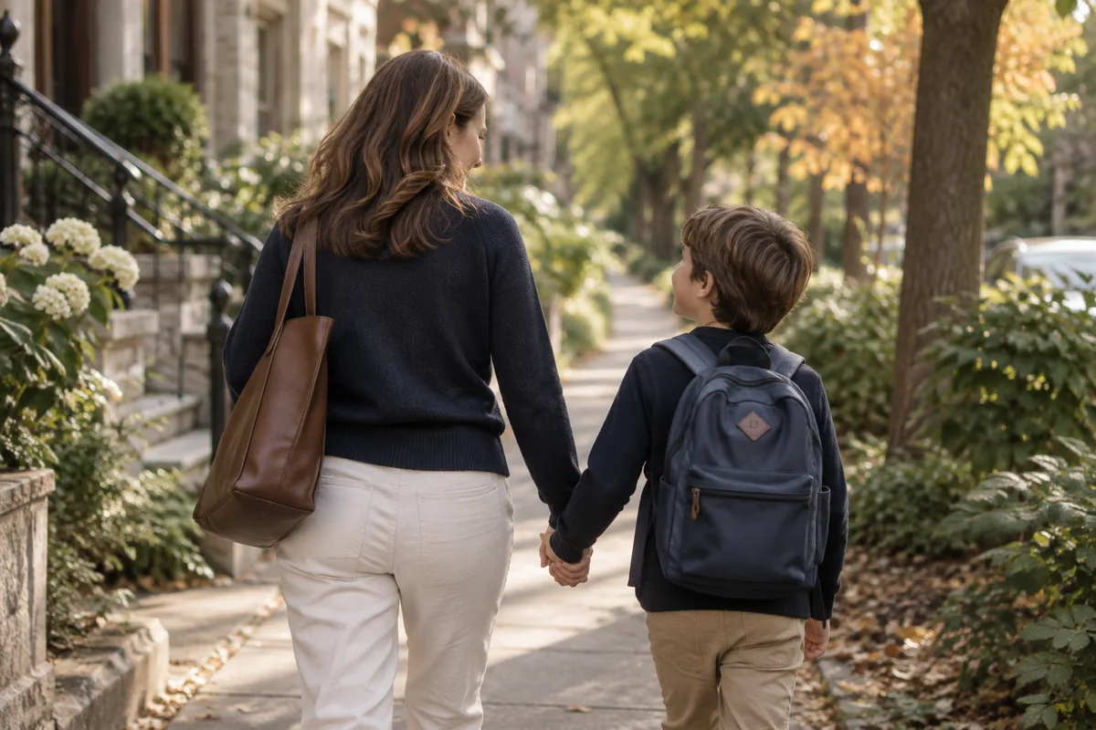 Parent and child walking together, illustrating parenting time